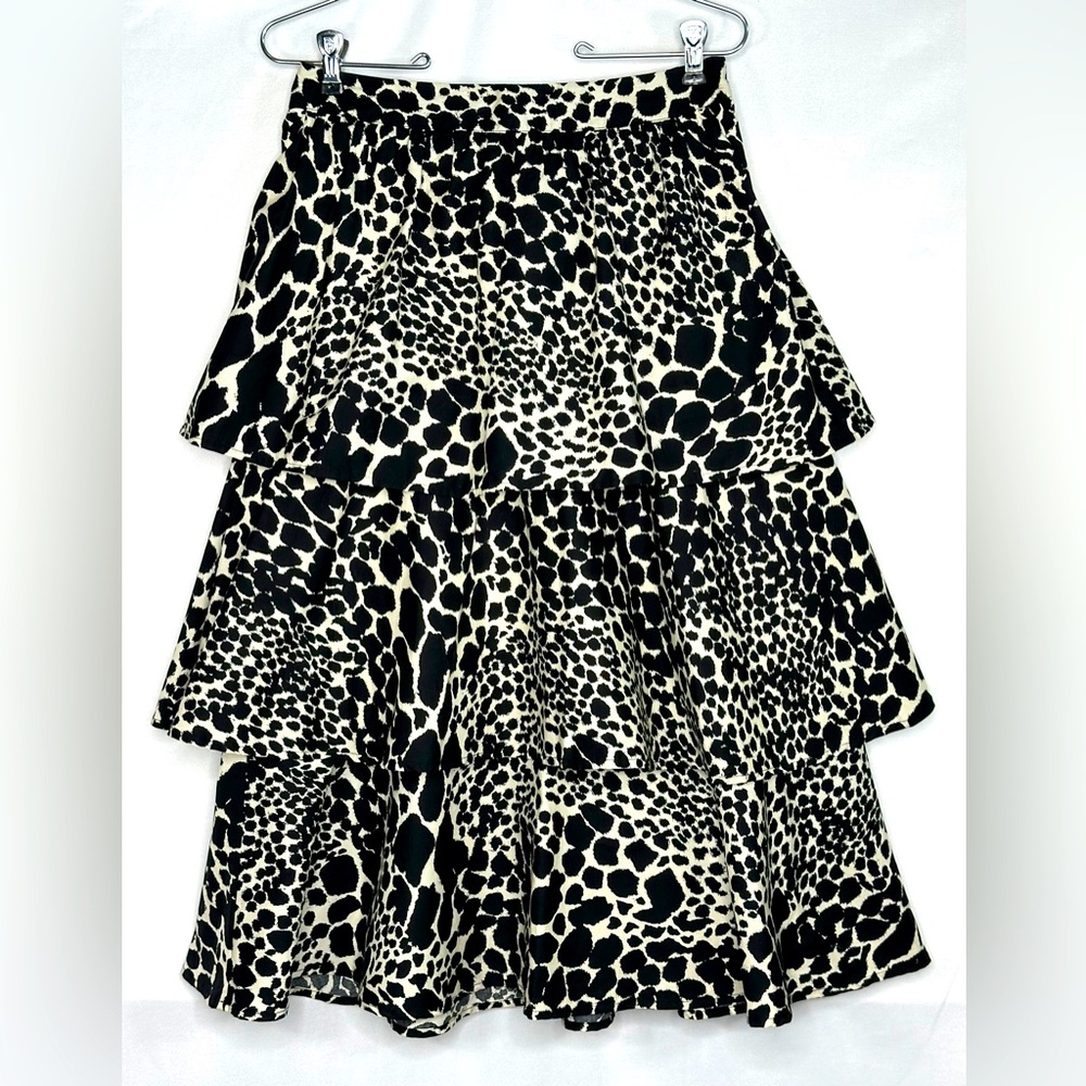 Who What Wear NWT Leopard Print Skirt Tiered Ruffle Midi 100% Cotton Sz 4